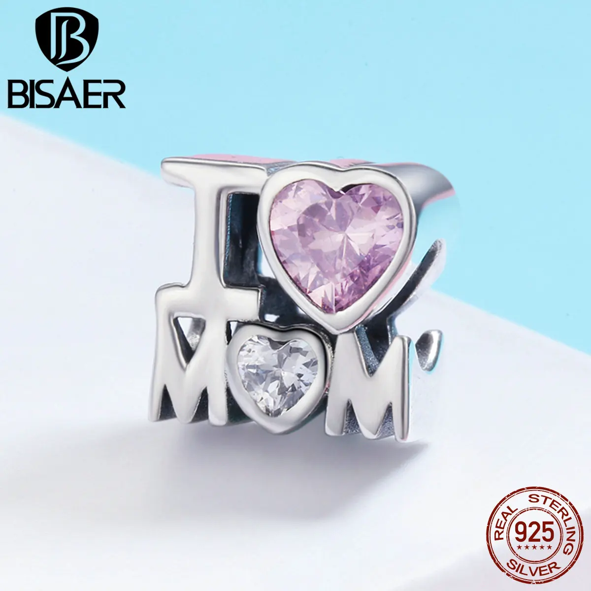 Браслет из 100% серебра 925 пробы с бусинами в виде сердца надписью I Love My Mom подарок