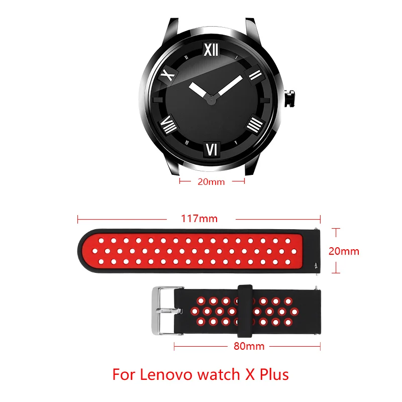20 мм мягкий силиконовый ремень для lenovo watch X Plus сменный Браслет Два цвета lenovo watch спортивный ремешок регулируемый размер
