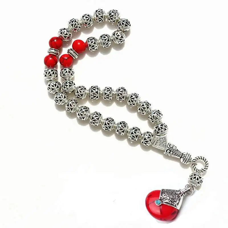 Бусины из сплава с красной подвеской 8 мм|muslim tasbih|beads for menislamic beads |