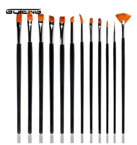 12pcs black 12 шт. художественные масляные акварельные гуаши кисти для рисования разной формы круглый острый кончик нейлоновые кисти для окрашивания волос комплект, принадлежности для живописи - Цвет: 12pcs black