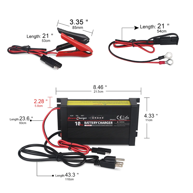 Зарядное устройство для автомобильного аккумулятора ADPOW 5 этапов 10 А 12 В 24