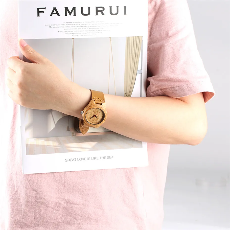 Часы наручные для мужчин и женщин стимпанк с бамбуковым циферблатом цветами