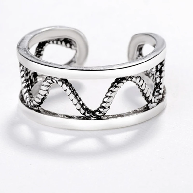 

MEYRROYU 925 Sterling Silver Ring Korea Retro Trend Hollow Wave Open Ring 2021 Ladies Fashion Jewelry Gift Wholesale