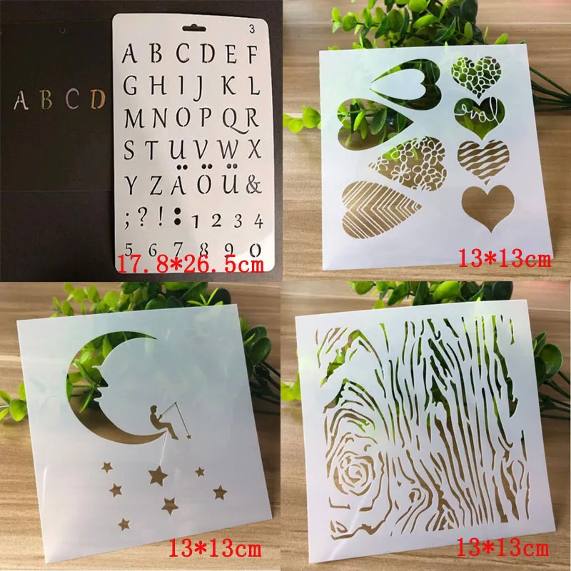 

4pcs Coloring Embossing Alphabet Painting Templates Heart Star Accessories Sjablonen For DIY Scrapbook Diary Decoration Reusable