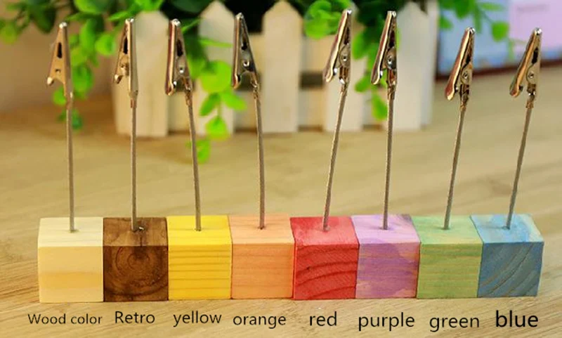 Wood color 1 набор(2 шт.) Красочная кубическая подставка, проволока, стол, карта, примечание, изображение, памятная фотография, зажим, держатель для стола, Свадебная вечеринка, место, подарок - Цвет: Wood color