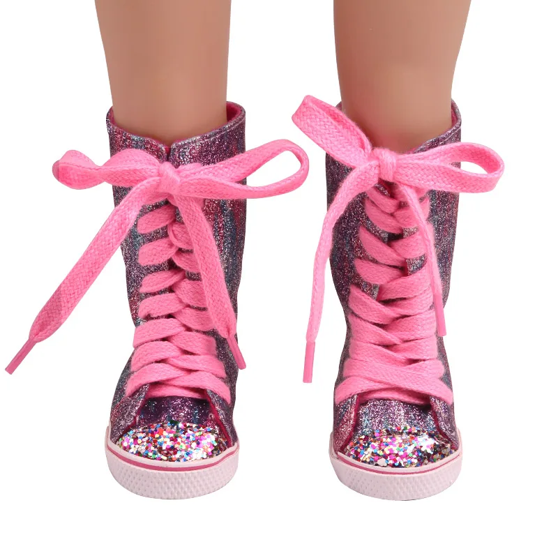 

18 inch Girls doll shoes Delicate shiny purple-blue high-top canvas shoe Baby toys fit 43 cm baby dolls s229