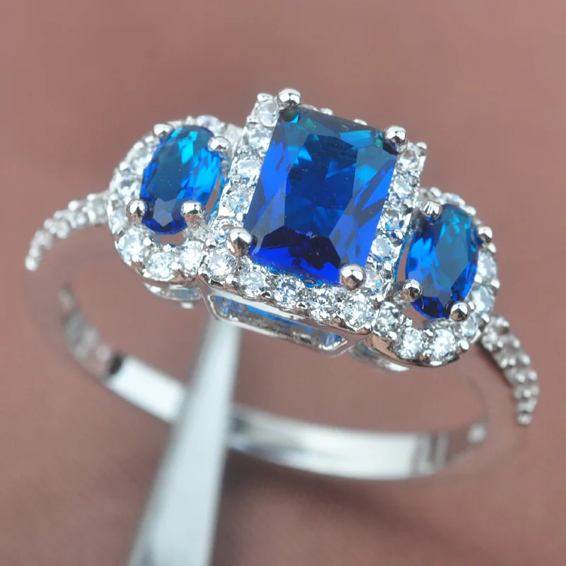 Классический дизайн синий кубический цирконий штампованный серебряный цвет для