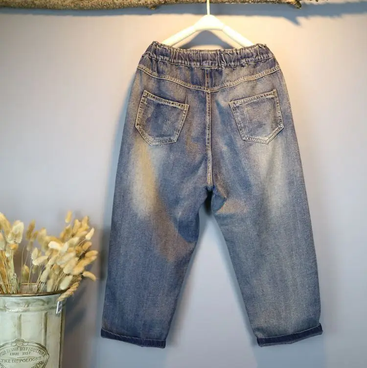 Для женщин цветочные джинсы с вышивкой порванная отбеленная Винтаж мыть