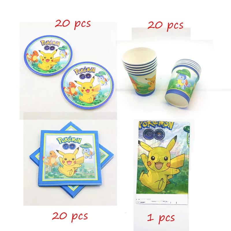 beipanzhizhuo-61pcs 61 шт./партия Покемон го тема для детей на день рождения, вечеринка, сувениры, декоративные столовые принадлежности, одноразовые бумажные тарелки для чашки, скатерть, салфетки - Цвет: beipanzhizhuo-61pcs