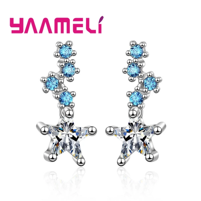 

Привлекательные женские модные серьги с подвеской в виде звезд, для свадьбы, помолвки, 925 пробы, серебряные серьги с фианитами по низкой цене