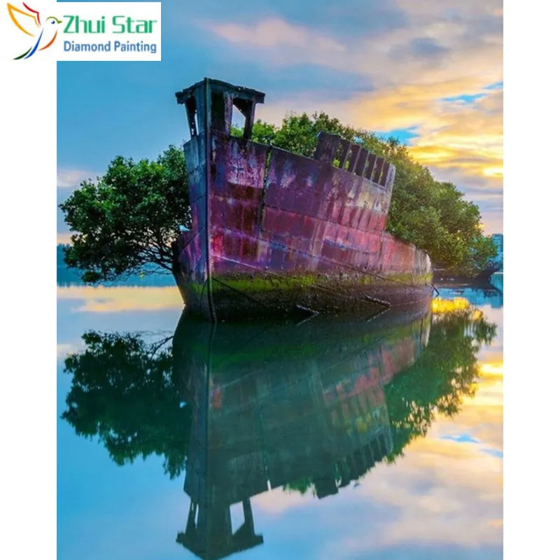 

Набор для алмазной вышивки «сделай сам», Алмазная мозаика 5D с мотивом лодки, дерева, украшение для творчества gx