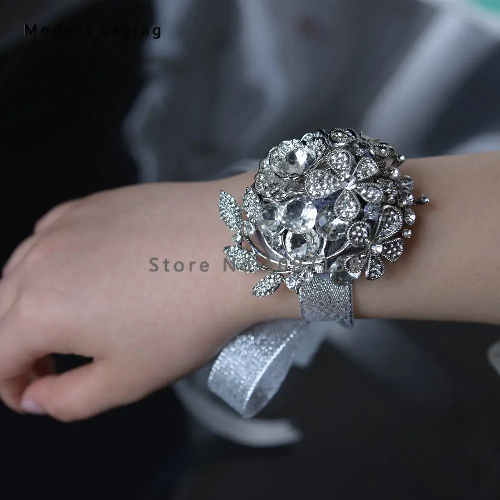 Luxury Dripping Artificial Flowers Sparkly Wedding Bouquets 2017 with Rhinestone Bridal Bridesmaid Accessories | Свадьбы и торжества
