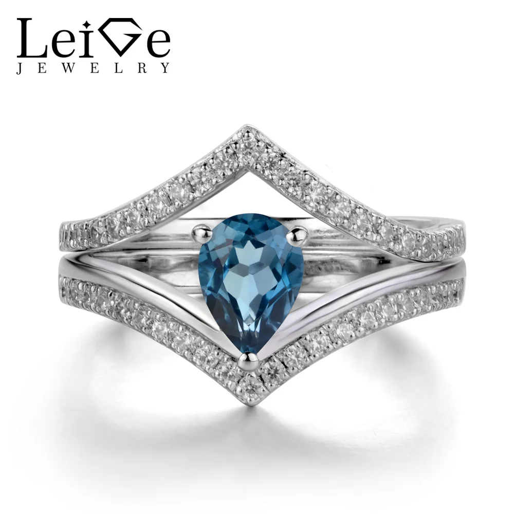 Украшения leige London Blue Topaz кольцо для женщин свадебный набор обручальных колец из