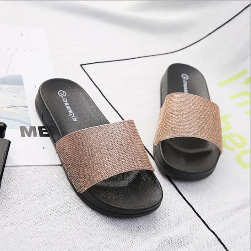 Summer women's slippers fashion crystal solid color flat EVA material thick bottom bathroom outdoor beach flip-flops | Обувь