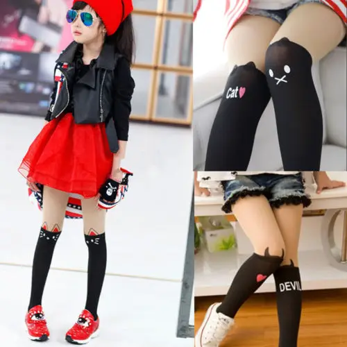 Детские чулки для девочек модные облегающие однотонные милые Мультяшные котята