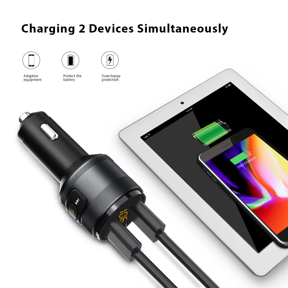 Автомобильное зарядное устройство C57 с двумя usb-портами quick charge 3,0, Bluetooth, fm-передатчик, автомобильный комплект, MP3 музыкальный плеер, беспроводной fm-радио адаптер