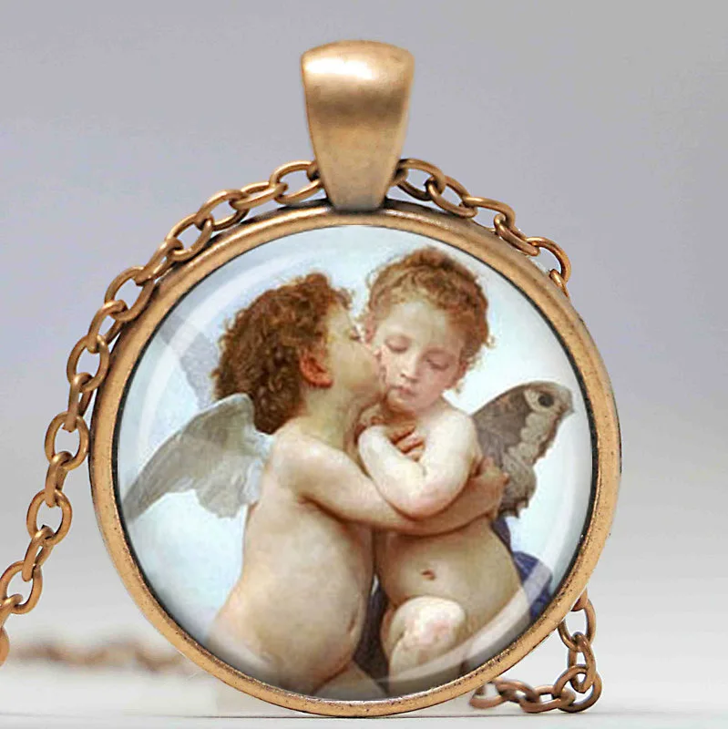 Ожерелье с надписью first kiss cherubs Angeles художественное украшение|angel necklace|cherub angelnecklace