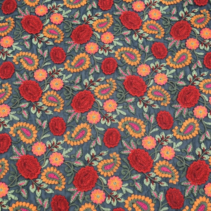 Модный народный стиль компьютер вышитые кружева ткань для платья Tecidos Para Roupa Tissu au