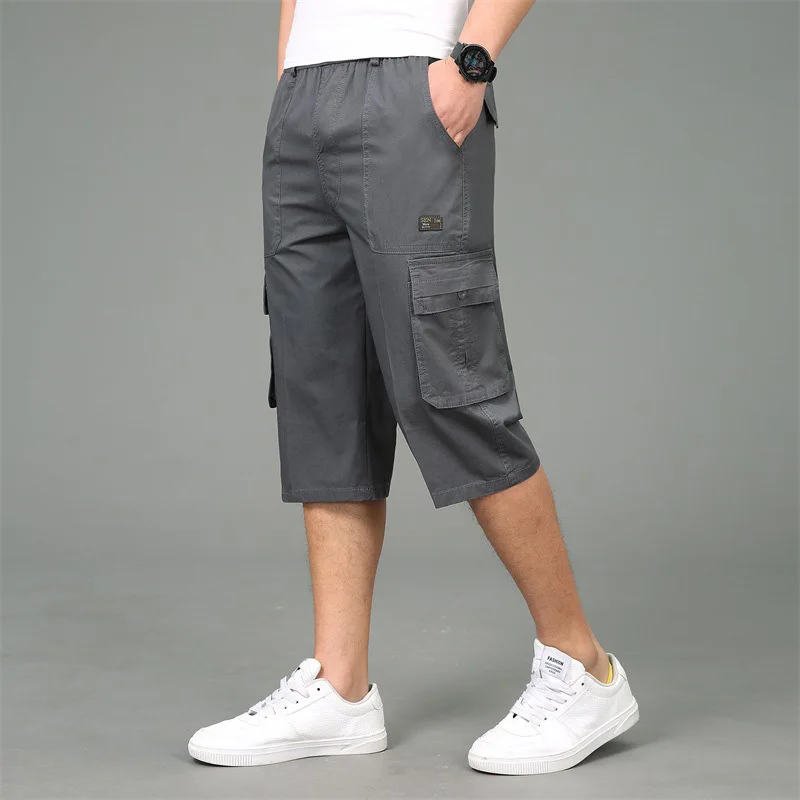 dark grey Clomplu мужские шорты Карго s 3/4 брюки размера плюс летние мужские короткие штаны новая одежда для мужчин качественная эластичная талия - Цвет: dark grey
