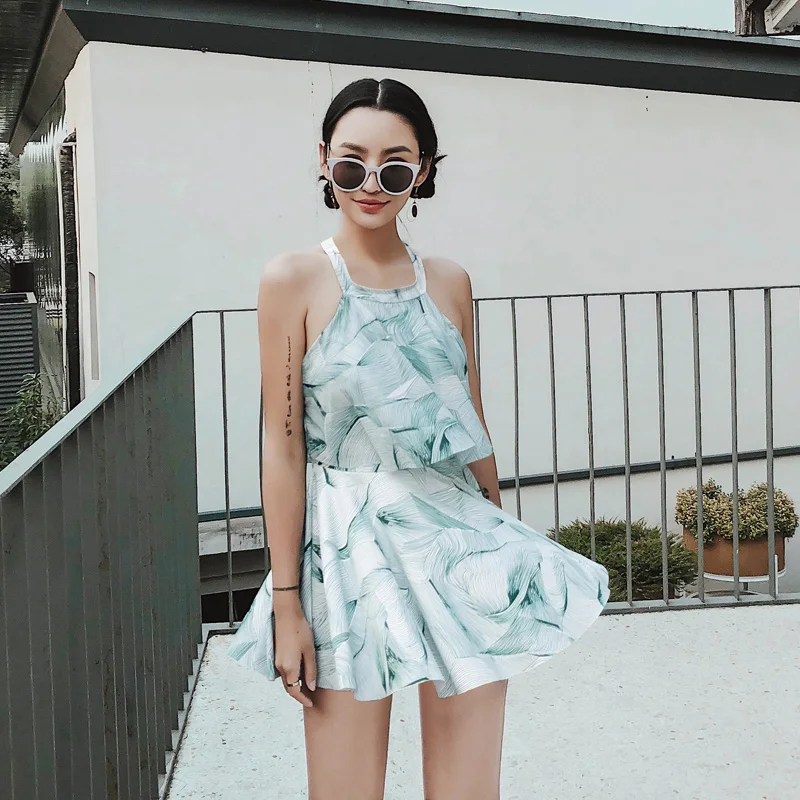 Summer Лето 2018 новая сексуальная юбка брюки Цельный купальник с рюшами женский