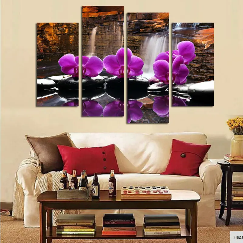 Новые модульные картины 4 шт. цветы орхидеи большой холст искусство дешевые
