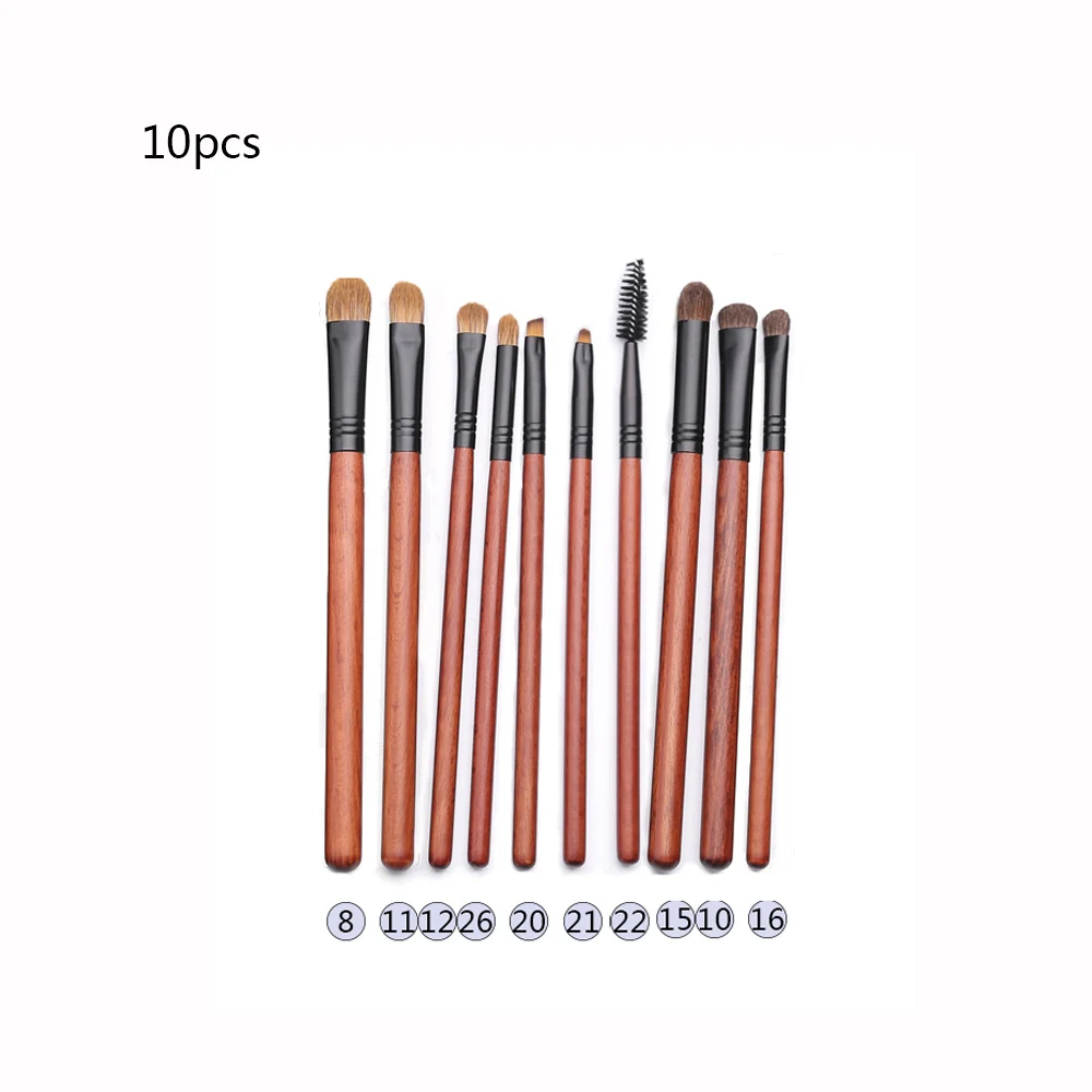 10PCS Набор кистей для макияжа из натурального козьего волоса, профессиональная основа, пудра, румяна, тени для век, консилер для губ, Кисть для макияжа глаз - Handle Color: 10PCS