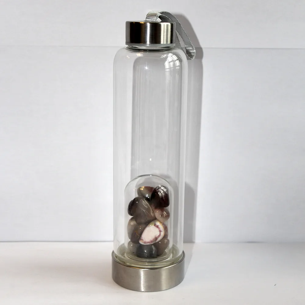 4-6 Rock agate Креативная натуральная кварцевая Хрустальная стеклянная бутылка для воды с гравий неправильной формы, каменная чашка, палочка для исцеления - Цвет: 4-6 Rock agate