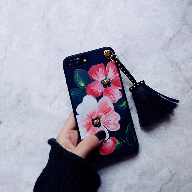 Новые Цветы Заклепки Стад Кисточкой Телефон Случаях Для iPhone 7 plus 6 6s плюс +