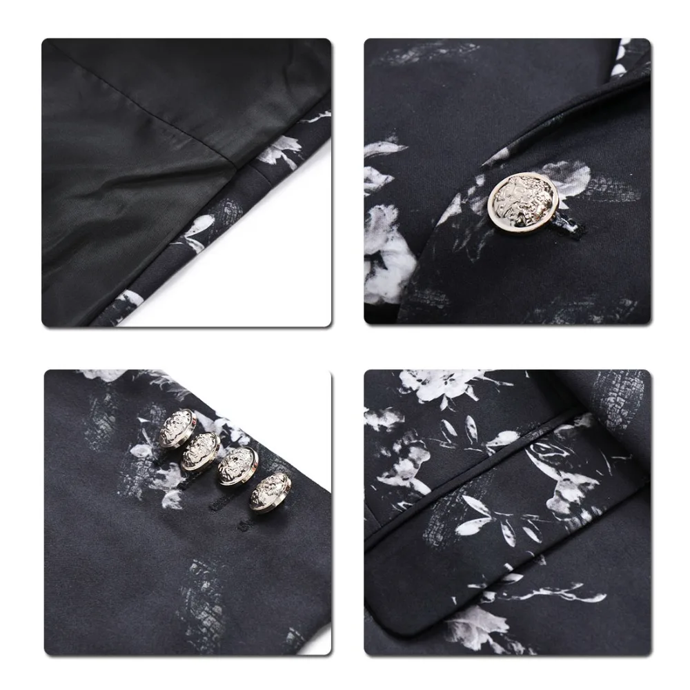 YUNCLOS цветочный мужской костюм куртка весна одна кнопка белый принт черный