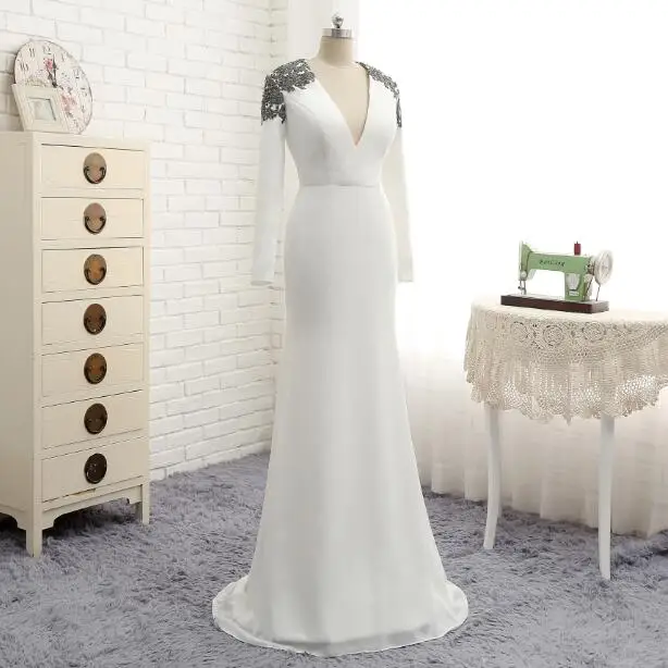 Vestidos De Festa Longo длинный белый вечернее платье Русалка шифон с Кружево Элегантный