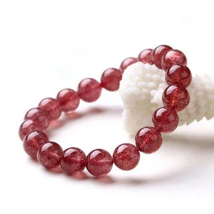

Top Quality Natural Red Ice Strawberry Quartz Crystal Bracelet 9mm Woman Man Round Beads Love Gift Stretch Gemstone AAAAA