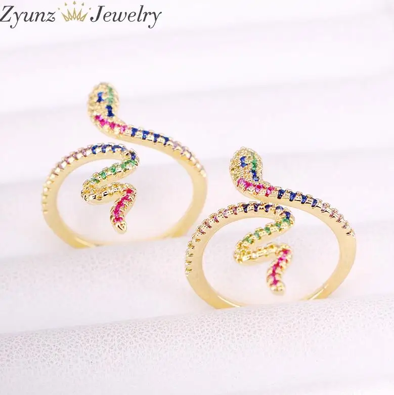 Gold color 10 шт., ювелирное изделие, змея, нежная Pave CZ кубический с цирконием Свадебное обручальное кольцо для женщин - Цвет основного камня: Gold color