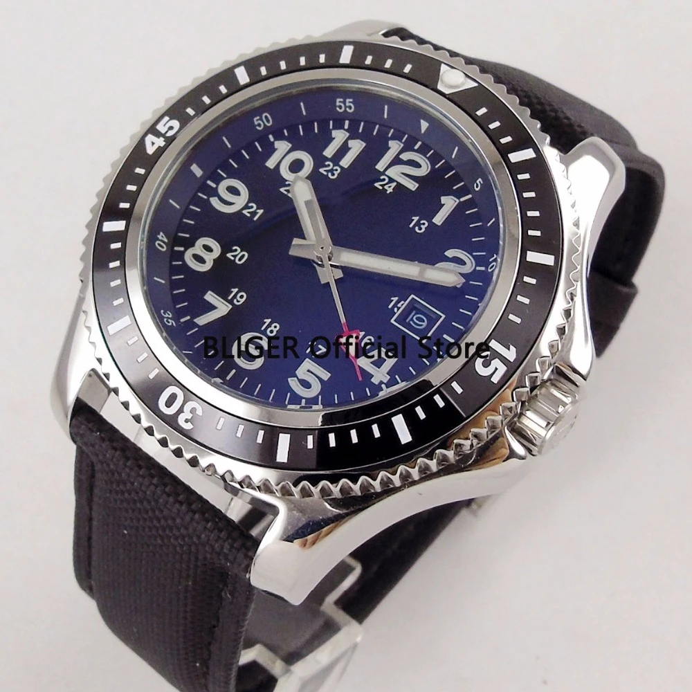 

Sport 44mm BLIGER Black Big Dial Men's Wrist Watch Black Ceramic Bezel Luminous Marks Miyota Automatic Movement Watch