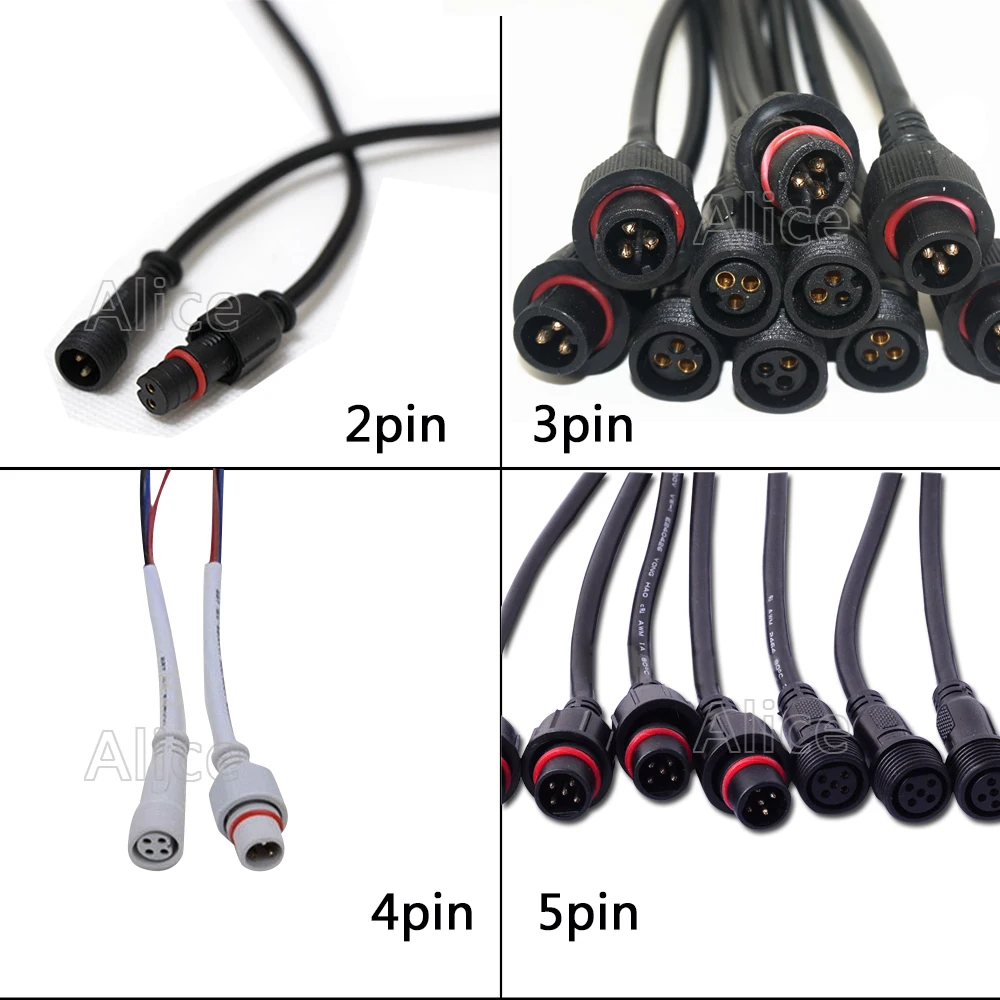 

5pairs 10 pairs 2pin 3pin 4pin 5pin Connector,Male to Female Connector Waterproof Cable for LED Strips Light Flood Light
