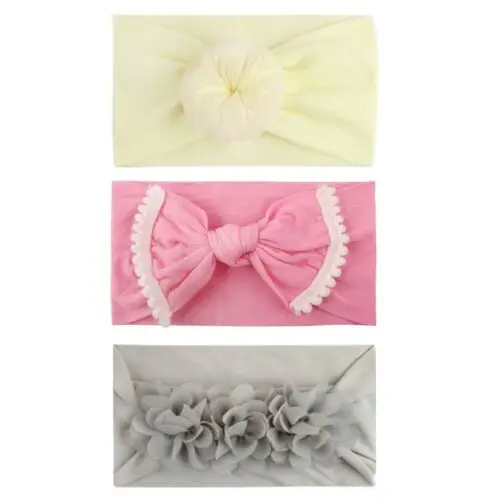 2019 Solid Kid Girl Baby Headband Toddler Lace Bow Flower Hair Band Accessories Headwear 3pcs Set | Детская одежда и обувь
