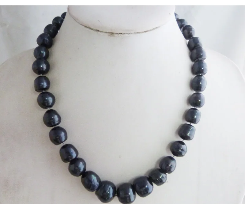 Большое овальное ожерелье из пресноводного черного жемчуга 12-13 мм в стиле