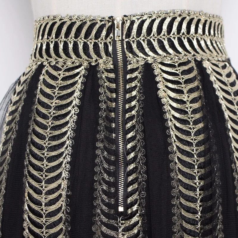 TWOTWINSTYLE золотая вышивка сетки Юбки Женские Высокая талия молния миди юбка женская