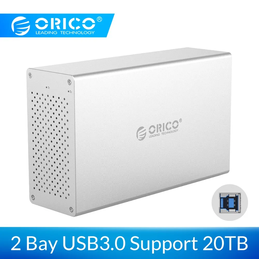 ORICO 2 отсека USB 3,0 жесткий диск поддержка 20 ТБ хранение 5 Гбит/с 12 В адаптер питания алюминиевый сплав для 3,5 дюймов HDD Чехол