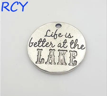 M2635 высшее качество 5 шт./лот 25 мм надпись life is better at the lake charm круглый диск сообщения