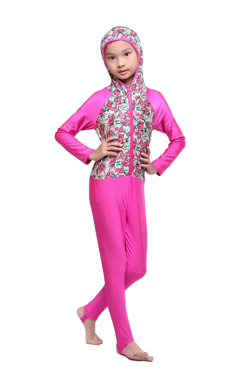 Islamic Swimsuit for Kids Modesty Long Sleeve Girls Burkini Muslim Hijab Swimwear Sportswear Floral Suwiming Suit Diving Girl