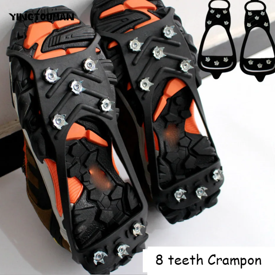 

YINGTOUMAN 8 Teeth Silicone Sports Anti-Slip Ice Gripper Cleats Shoe Boot Grips Crampon Chain Spike Snow For Hiking Climbing
