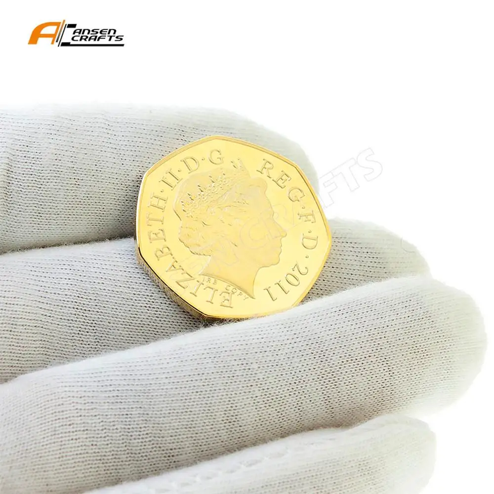 Gold Олимпийская одежда для плавания 50P Fifty Pence Elizabeth II EIIR II 2011 британская Серебряная позолоченная копия монеты - Цвет: Gold