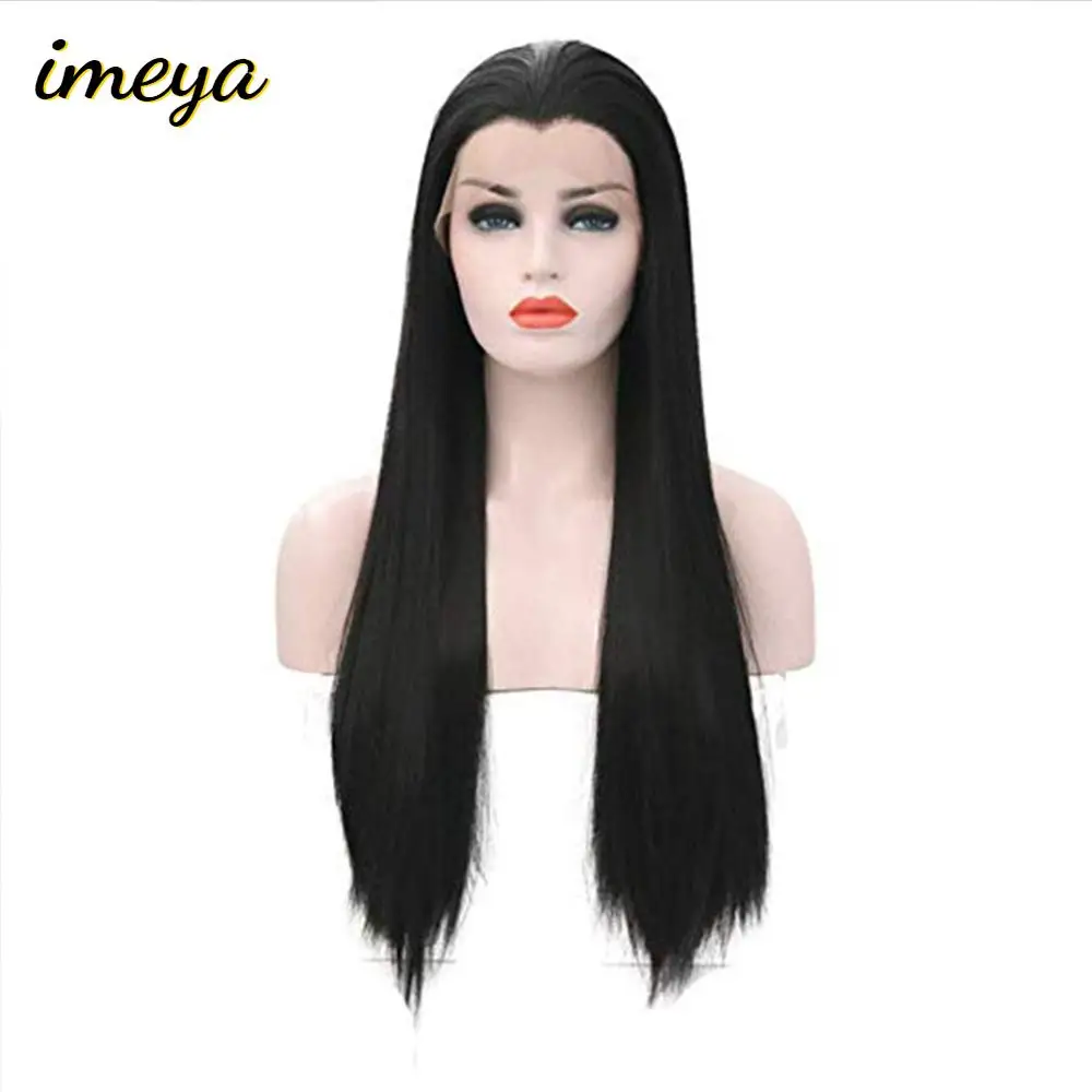 

Длинный синтетический парик Imeya на сетке спереди, парик без пиков вдовы, прямые парики из высокотемпературного волокна для женщин
