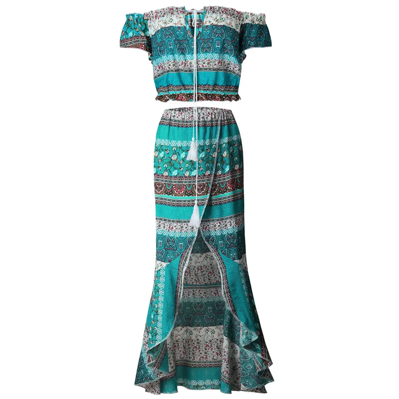 Женская летняя новая мода Boho Сексуальные вечерние комплект из двух частей