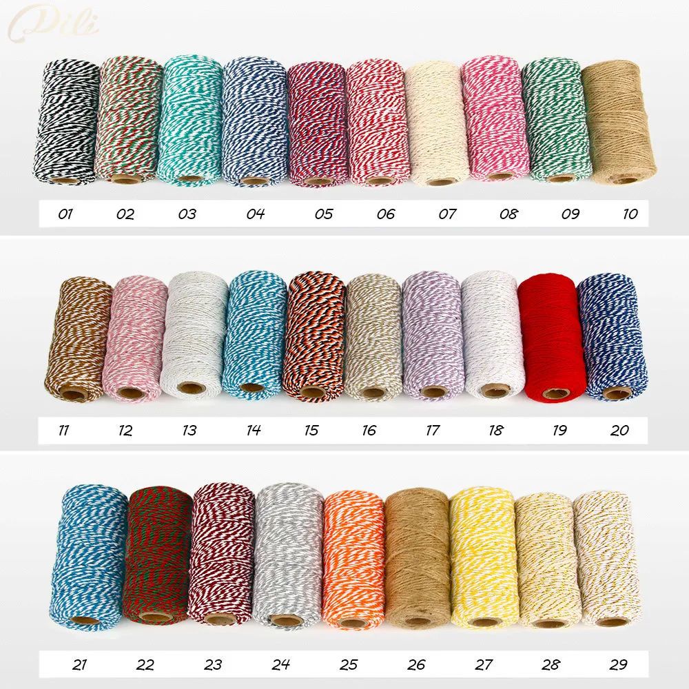 

2mm 100 meters/roll 2 ply cotton bakers twine string cord colorful stripe line for wedding party gift craft package supplies