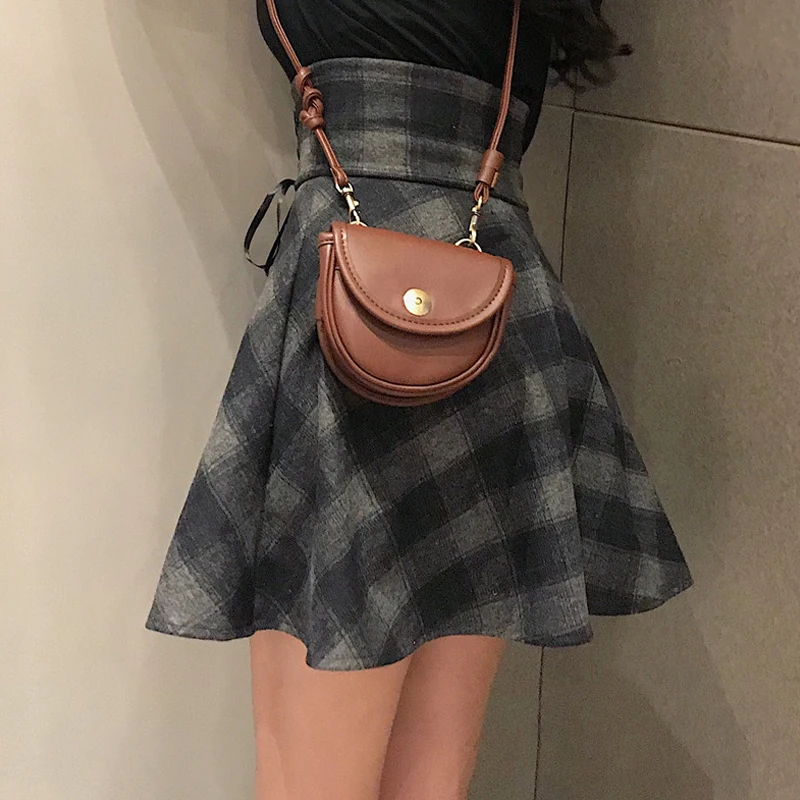 Faldas mujer moda 2018 осень зима harajuku черная твидовая юбка школьная Элегантная Женская