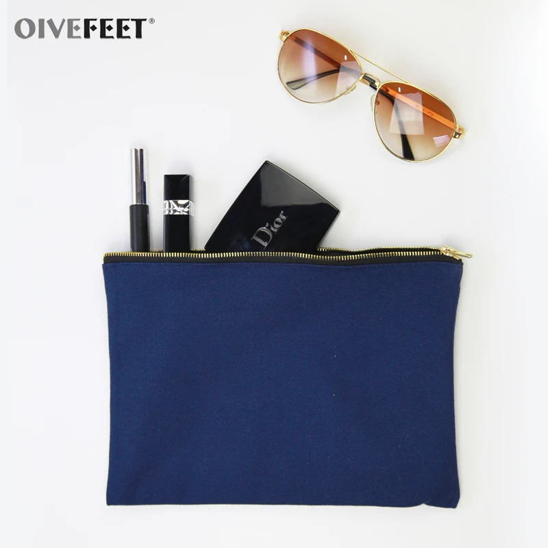 OIVEFEET LGC191 12 унций простая синяя хлопковая холщовая косметичка сумка для