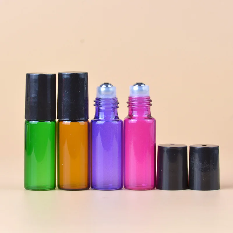 50 шт./лот 5 мл Янтарный распылитель стеклянный рулон на флакон духов со стальными