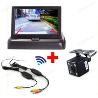 dc 12v wireless foldable car monitor video player with 4 led night vision rear view camera transmitter receiver kit