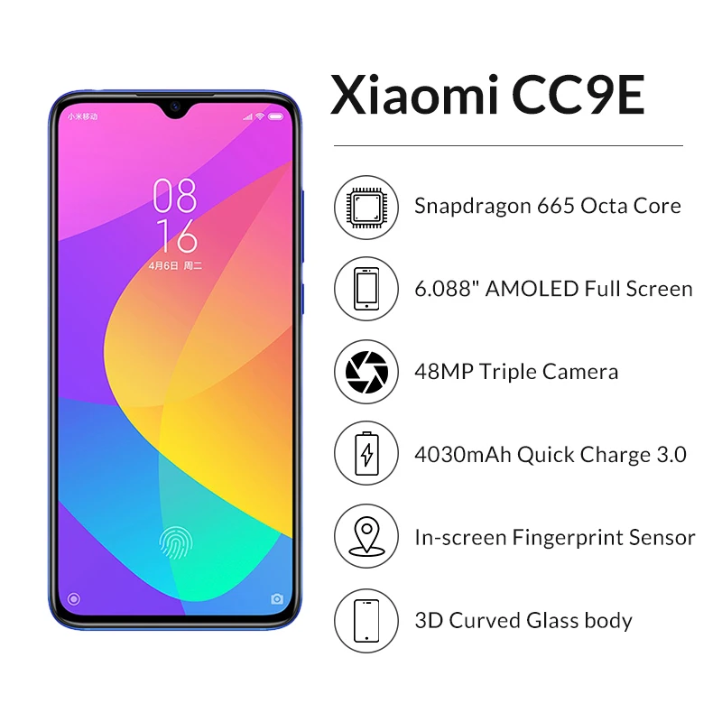 Оригинальный мобильный телефон Xiaomi CC9E 4 ГБ 64 Snapdragon 665 AMOLED cc 9e 6 088 дюймов